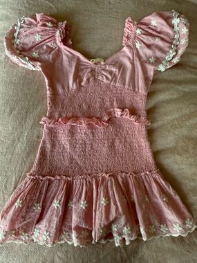 LoveShackFancy Girls Pink Floral Smocked Dress